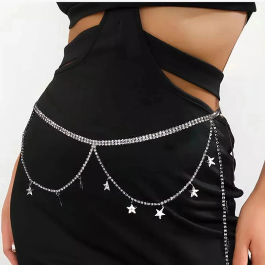 Sexy Simple Star Design Full Rhinestone Waist Chain Jewelry For Women Girls Bikini Party Belt Body Chain Accessories