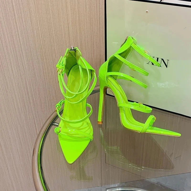 Sexy Stilettos Women's Shoes Pointed Toe Buckles Sandals Talon Femme Ladies High Heels