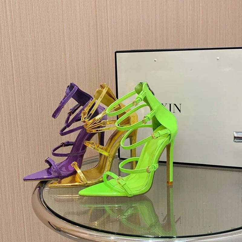 Sexy Stilettos Women's Shoes Pointed Toe Buckles Sandals Talon Femme Ladies High Heels