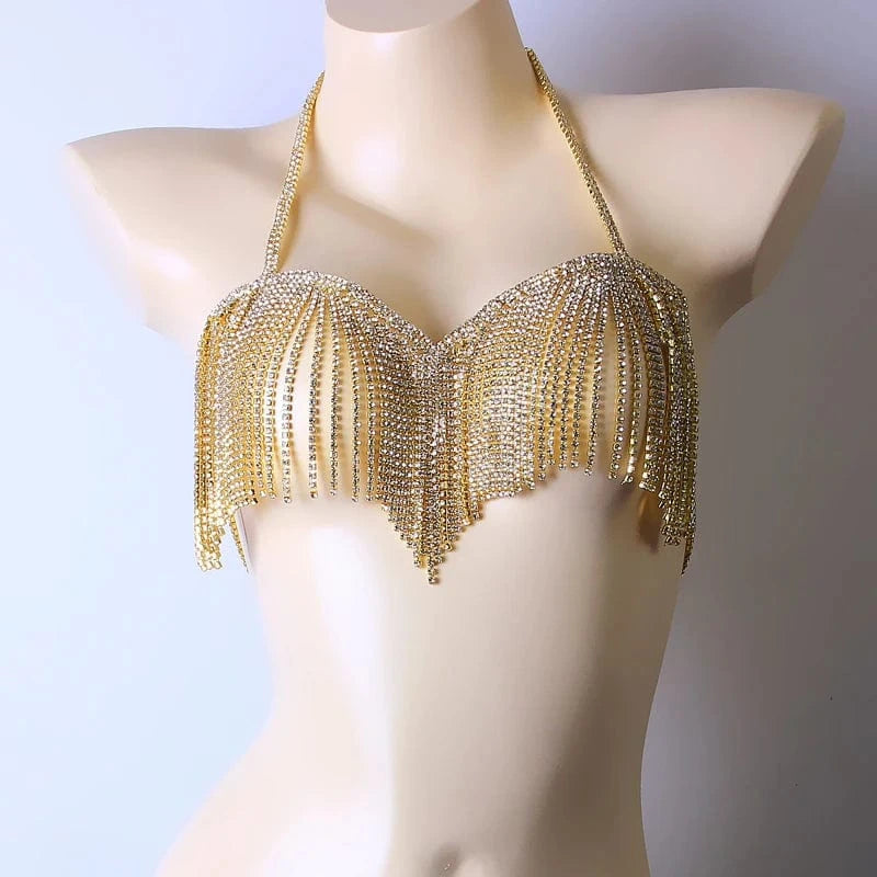 Sexy Tassel Bra and Thong for Women Underwear Set Rhinestone Body Jewelry Club Party Honeymoon Gift Wholesale