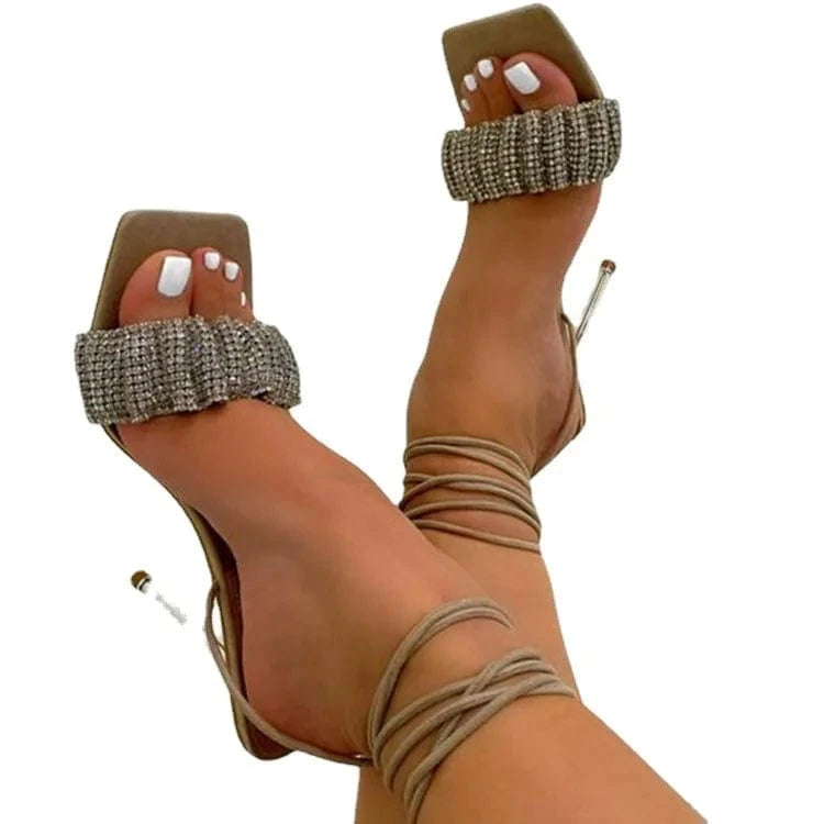 Sexy Thin Heel OEM Stiletto Plus Size Women's Sandals Luxury Rhinestone Heels