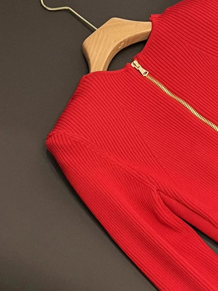 Sexy V-Neckline Slim Fitted Lady Spring Fall Winter Long Sleeve Stitching Women Solid Long Knitted Dress