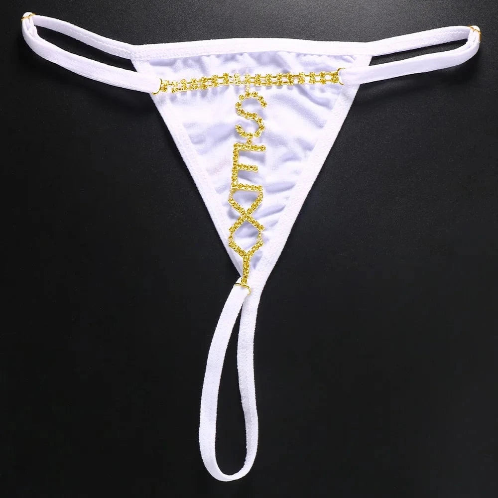 Sexy Women Beach Bikini Thong Underwear Fashion Crystal Letter SEXY Panties Body Jewelry 2022