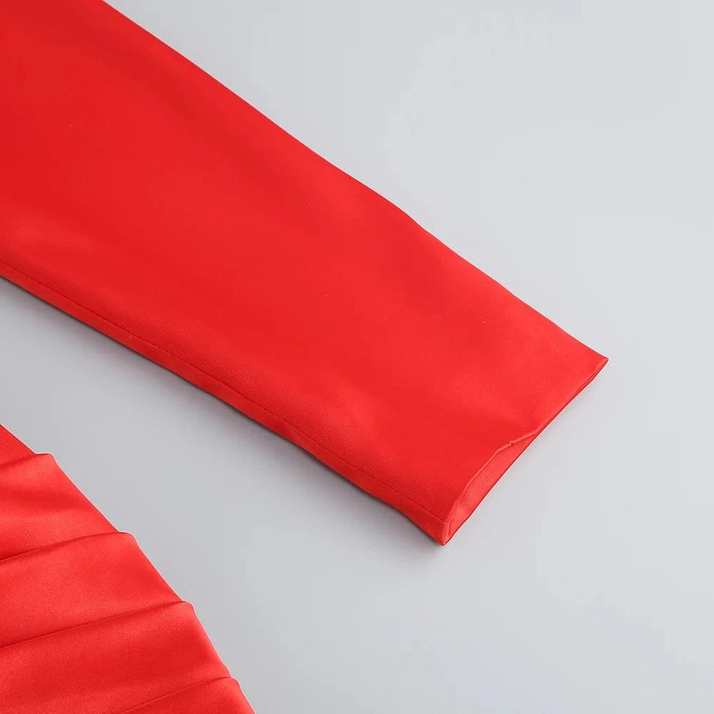 Sexy Women Red Hollow Open Back Lace-up Slim Dress Pleated High Split V-Neck Long Dress  Elegant Evening Club Gown Party Dress