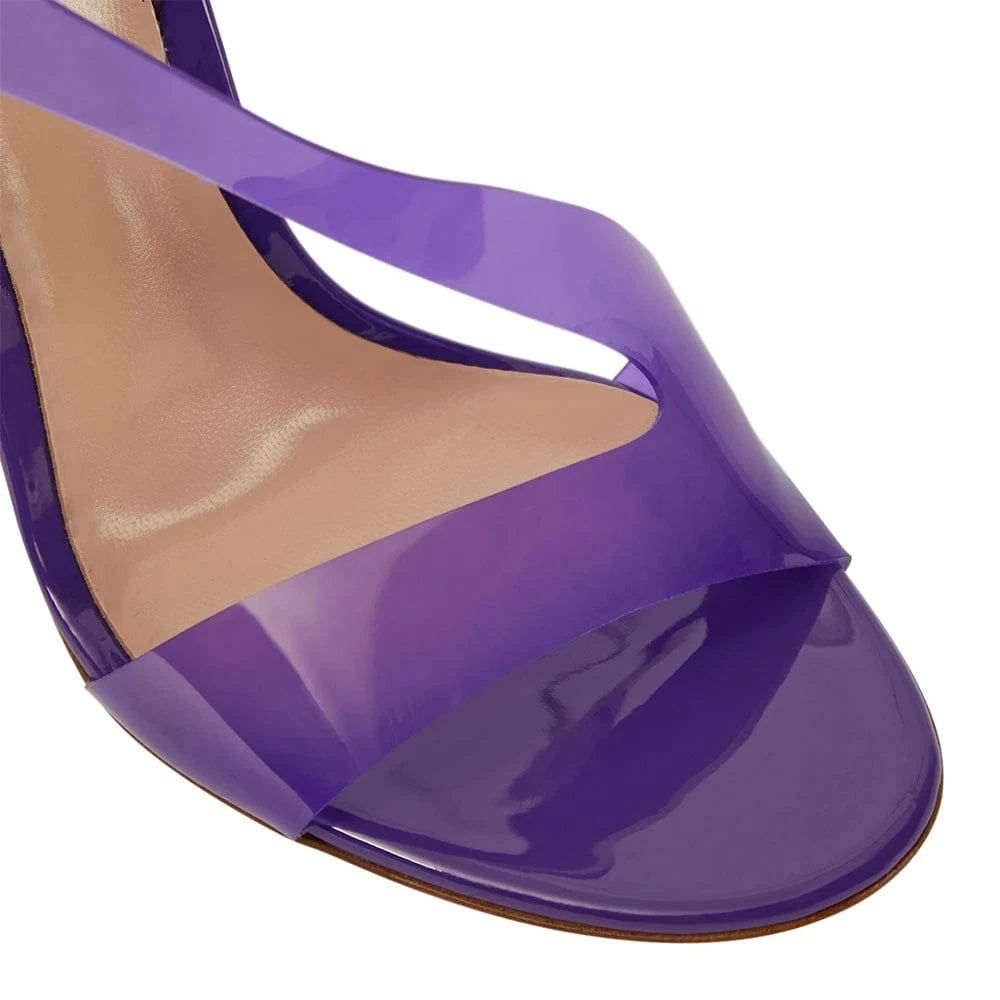 Sexy Women Transparent Heels Round Toe High Heel Shoes Purple PVC Sandals for Women Party Shoes for Ladies
