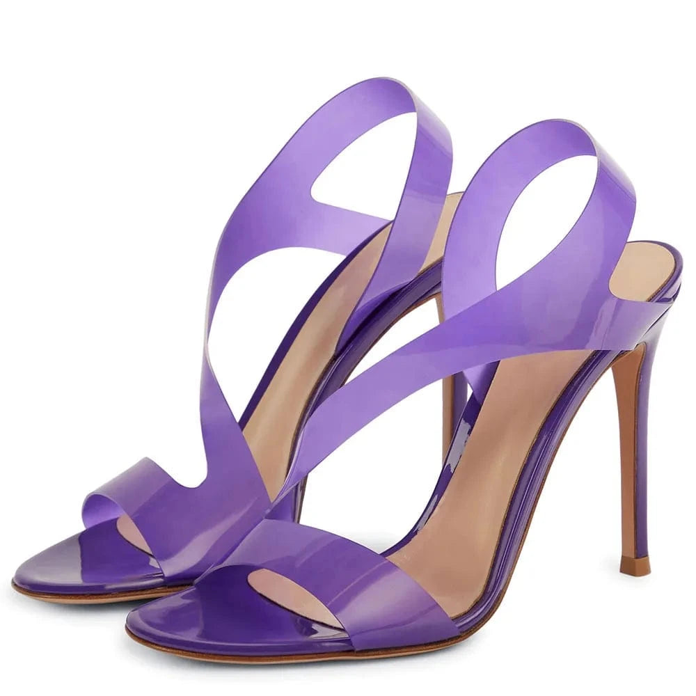Sexy Women Transparent Heels Round Toe High Heel Shoes Purple PVC Sandals for Women Party Shoes for Ladies