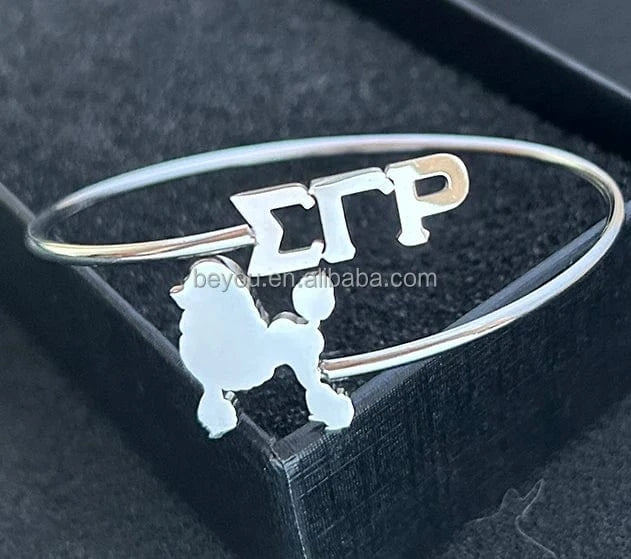 SGR Greek Sorority Poodle Alphabet Stainless Steel Bangle Adjustable Sigma Gamma Rho Open Bangle Jewelry Manufacturer Wholesale