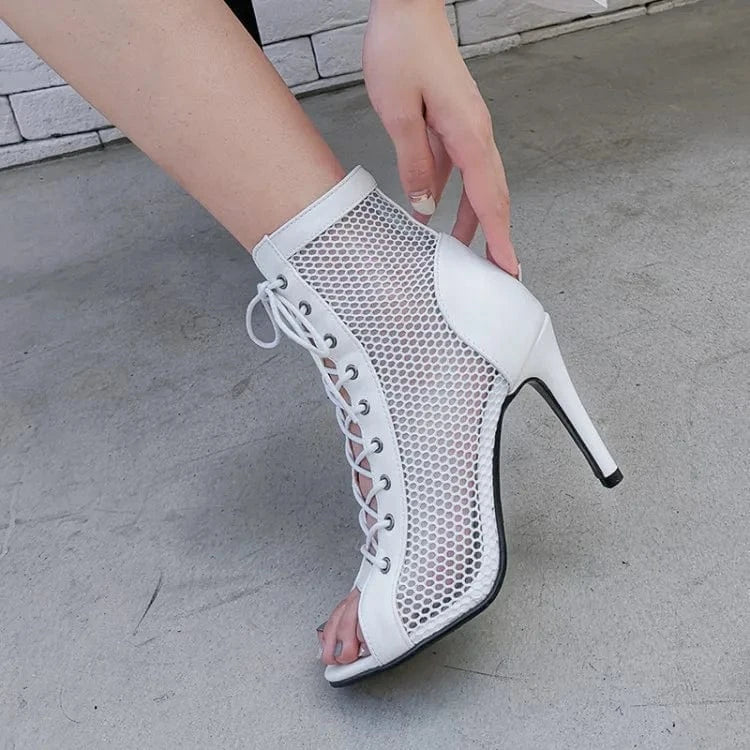 sh10824a Women Mesh Sandal Boots 2023 Fish Mouth 10cm Heeled Sandals