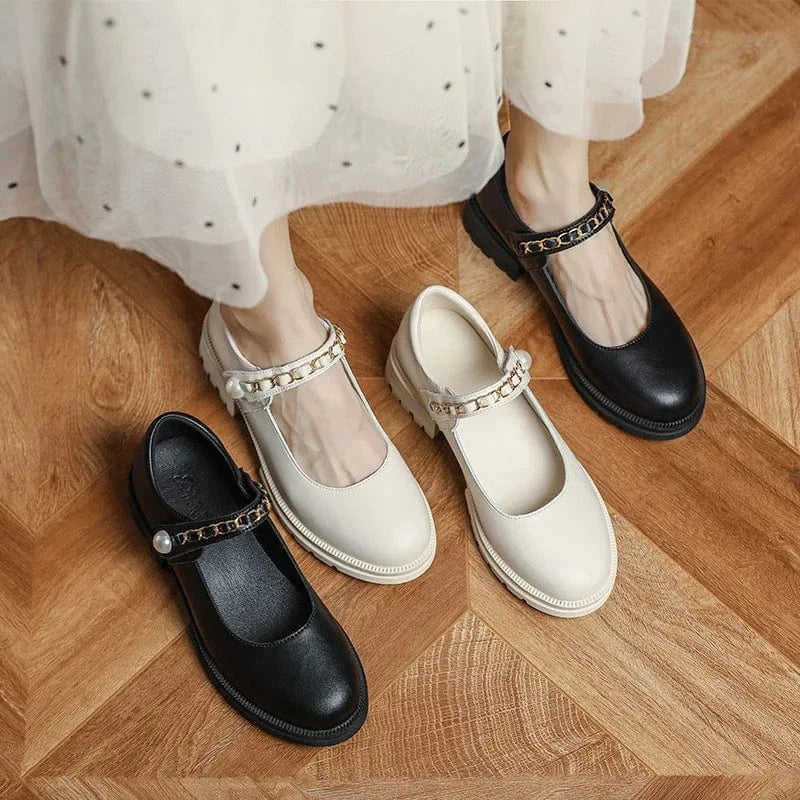 sh11318a Mary Jane Women's Shoes 2023 New Retro Genuine Leather Jk Thick Heel Shoes Girls Large Size