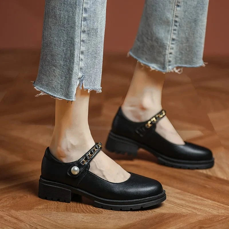 sh11318a Mary Jane Women's Shoes 2023 New Retro Genuine Leather Jk Thick Heel Shoes Girls Large Size