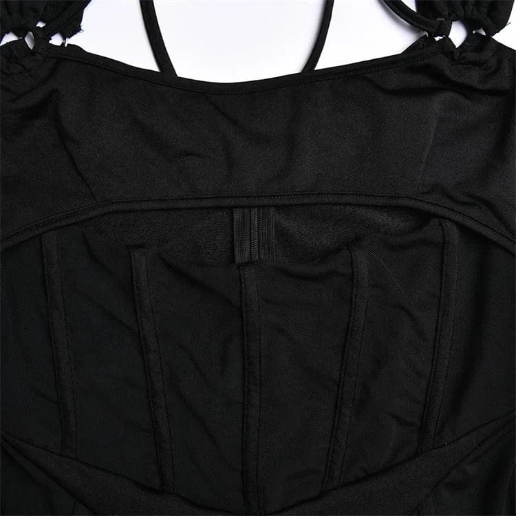 Sheer Mesh Patchwork Dress Long Sleeve Corset Cut Out Backless Lace Up Short Party Dresses Sexy Club Outfits for Women