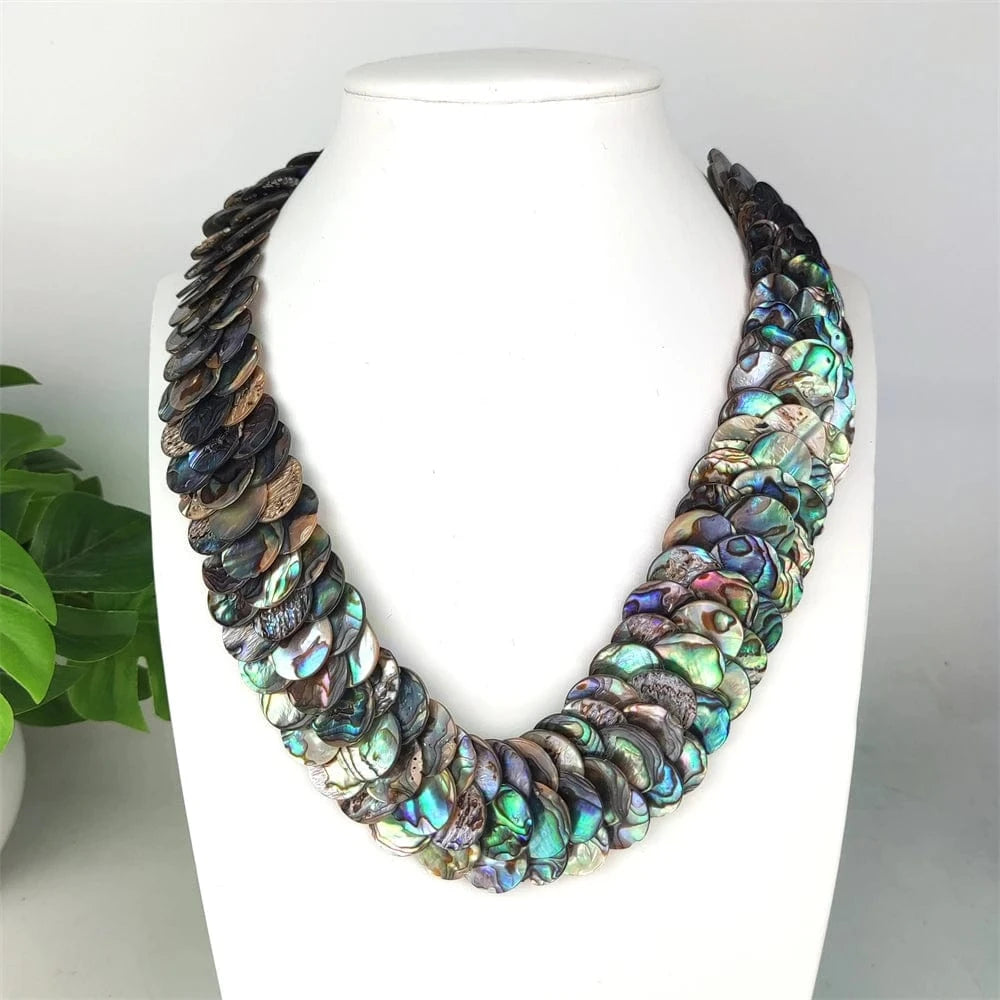 shell necklace / 16inches / Multi Trendy Hawaiian Jewelry Real Sea Shell Craved Mother Of Pearl Beads Necklace High Quality Unique Shell Choker Clavicle For Girl