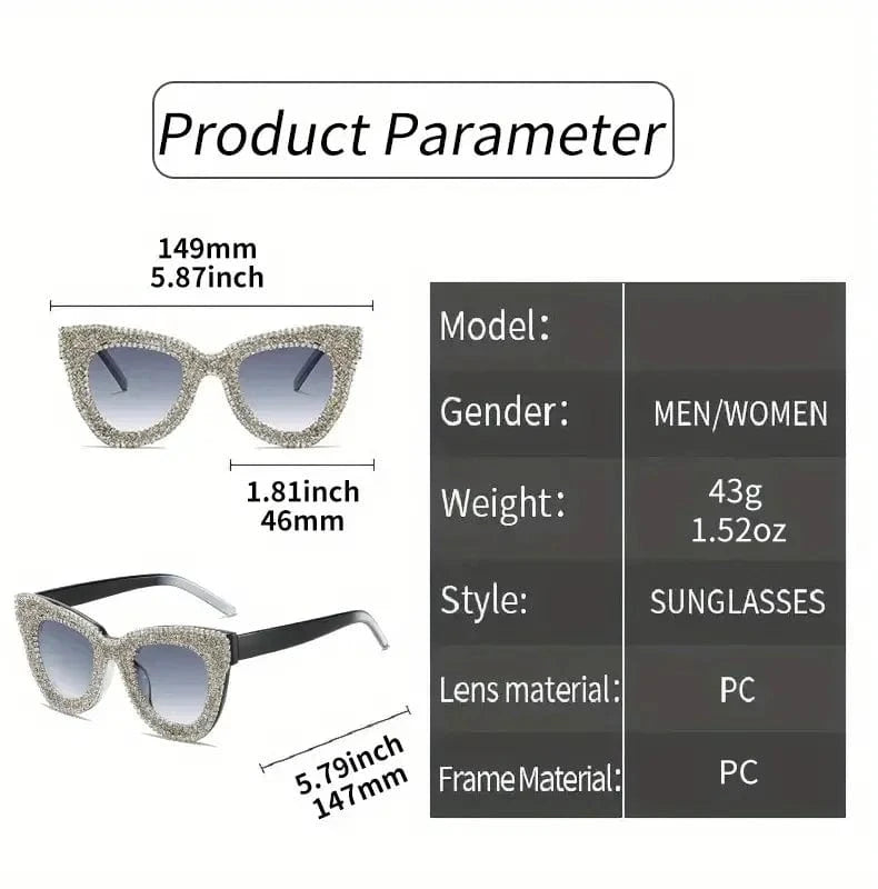 Shining Eye Y2K Rhinestone Cat Eye Fashion Sunglasses For Women Men Bling Summer Beach Sun Shades Costume Party Club Accessory