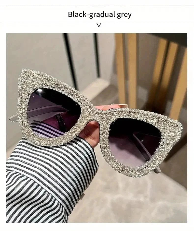 Shining Eye Y2K Rhinestone Cat Eye Fashion Sunglasses For Women Men Bling Summer Beach Sun Shades Costume Party Club Accessory