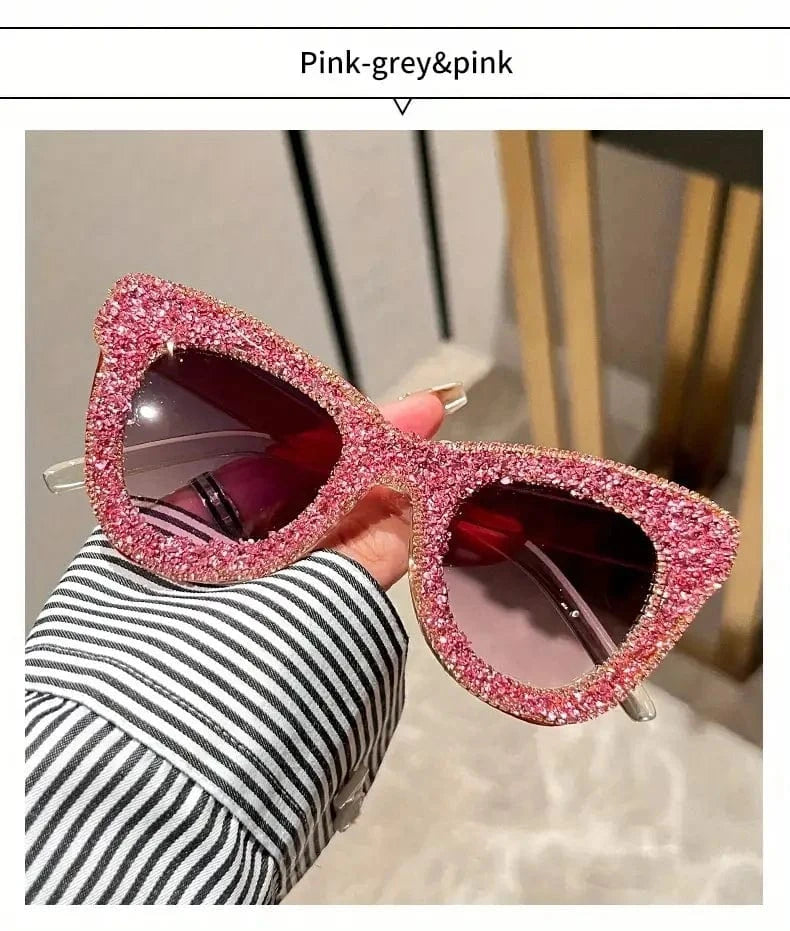 Shining Eye Y2K Rhinestone Cat Eye Fashion Sunglasses For Women Men Bling Summer Beach Sun Shades Costume Party Club Accessory
