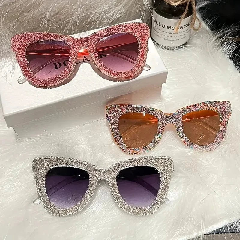 Shining Eye Y2K Rhinestone Cat Eye Fashion Sunglasses For Women Men Bling Summer Beach Sun Shades Costume Party Club Accessory