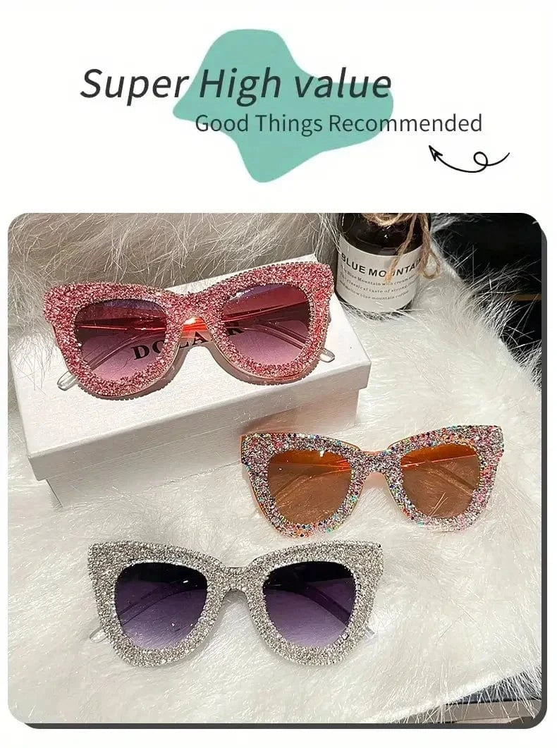 Shining Eye Y2K Rhinestone Cat Eye Fashion Sunglasses For Women Men Bling Summer Beach Sun Shades Costume Party Club Accessory