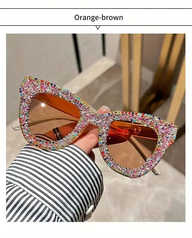 Shining Eye Y2K Rhinestone Cat Eye Fashion Sunglasses For Women Men Bling Summer Beach Sun Shades Costume Party Club Accessory