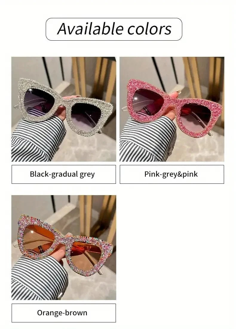 Shining Eye Y2K Rhinestone Cat Eye Fashion Sunglasses For Women Men Bling Summer Beach Sun Shades Costume Party Club Accessory