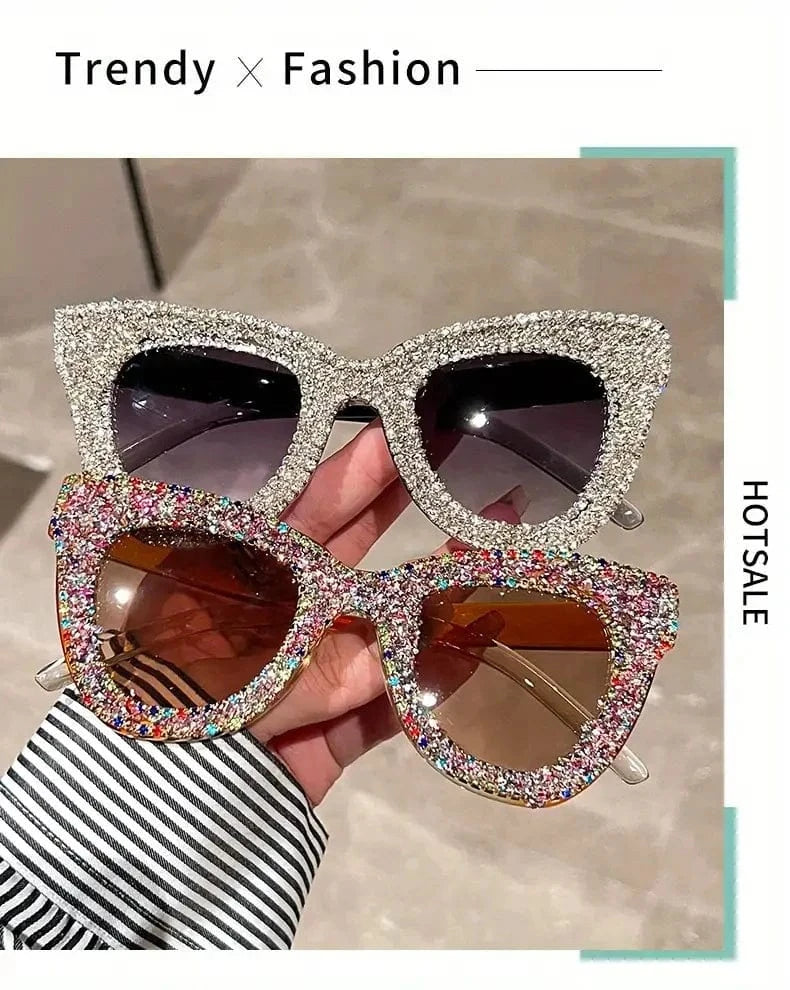 Shining Eye Y2K Rhinestone Cat Eye Fashion Sunglasses For Women Men Bling Summer Beach Sun Shades Costume Party Club Accessory