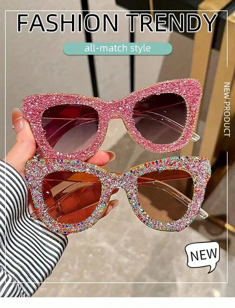 Shining Eye Y2K Rhinestone Cat Eye Fashion Sunglasses For Women Men Bling Summer Beach Sun Shades Costume Party Club Accessory