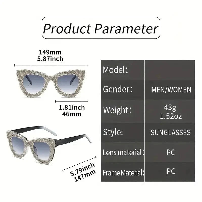 Shining Eye Y2K Rhinestone Cat Eye Fashion Sunglasses For Women Men Bling Summer Beach Sun Shades Costume Party Club Accessory