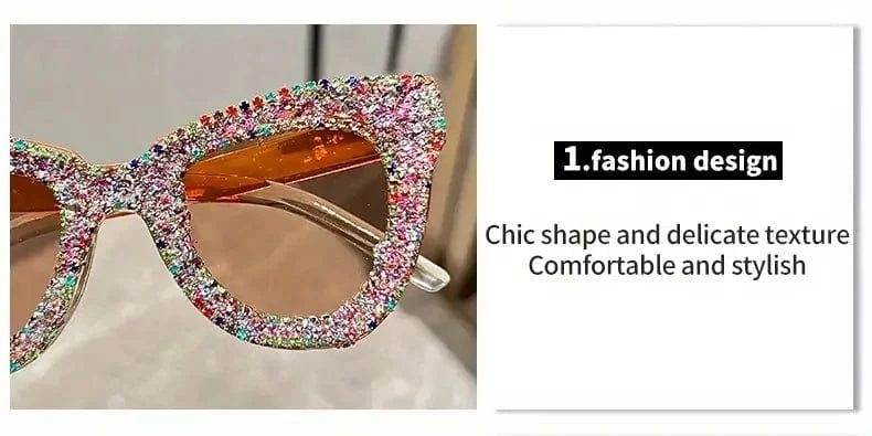 Shining Eye Y2K Rhinestone Cat Eye Fashion Sunglasses For Women Men Bling Summer Beach Sun Shades Costume Party Club Accessory
