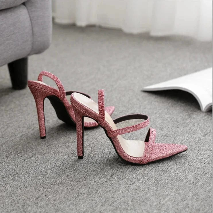 Shiny Fashion Heels Sexy Girls Summer Sandals High Stiletto Heel Mules Wholesale Heels Women Shoes New Popular Last Arrival Pink