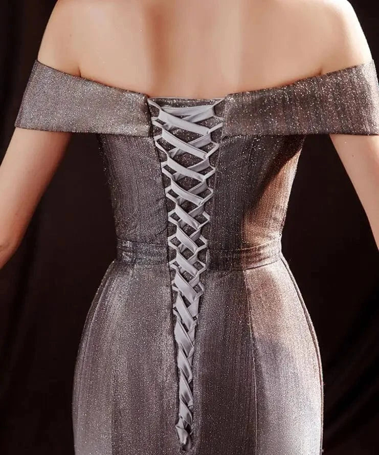 Shiny Off-shoulder Gray Mermaid Woman Dresses Lace-up Gray Mermaid Woman Dresses