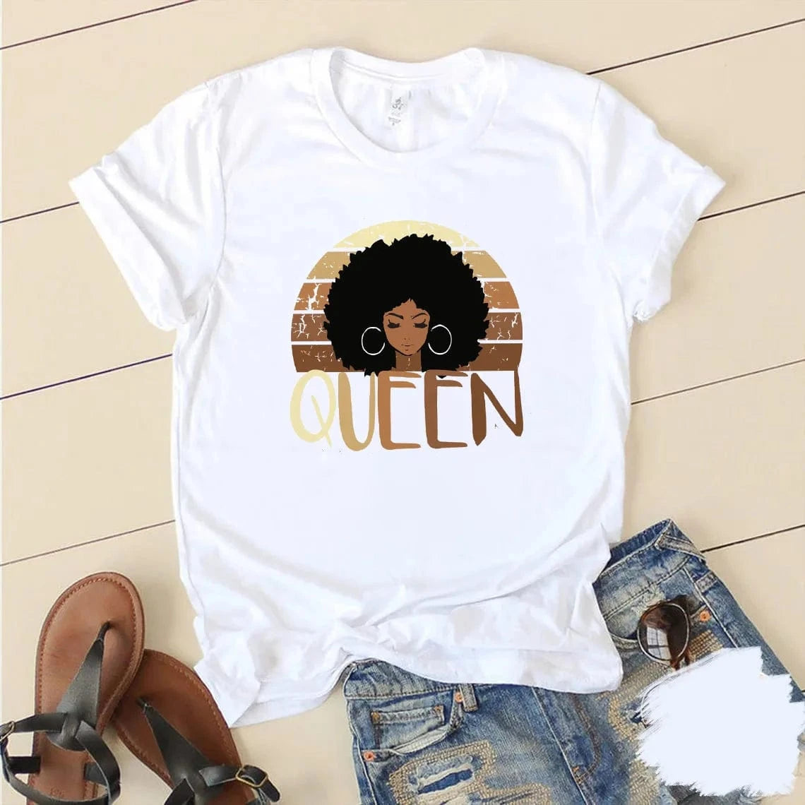 shirts/ tops 3 XL / White-T24-552725 Black Queen Graphic Plus Size Tee Shirt