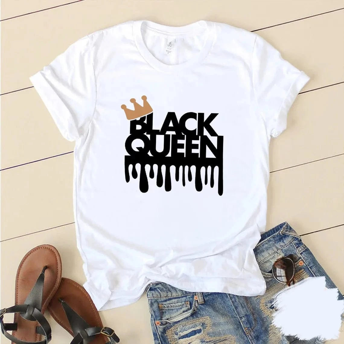 shirts/ tops M / White-T24-552730 Black Queen Graphic Plus Size Tee Shirt