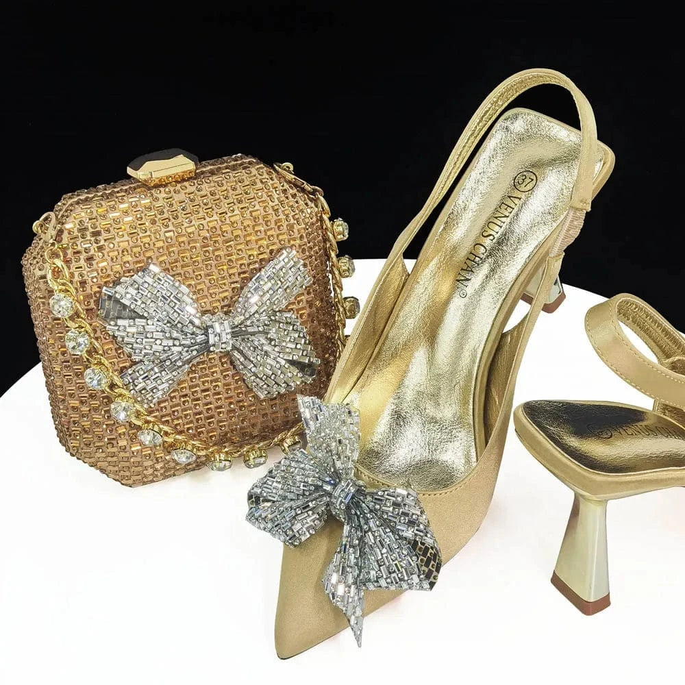 Shoes and Bags Sets 37 / Gold Wedding Party Bridal Italian Matching Shoe and Bag Set