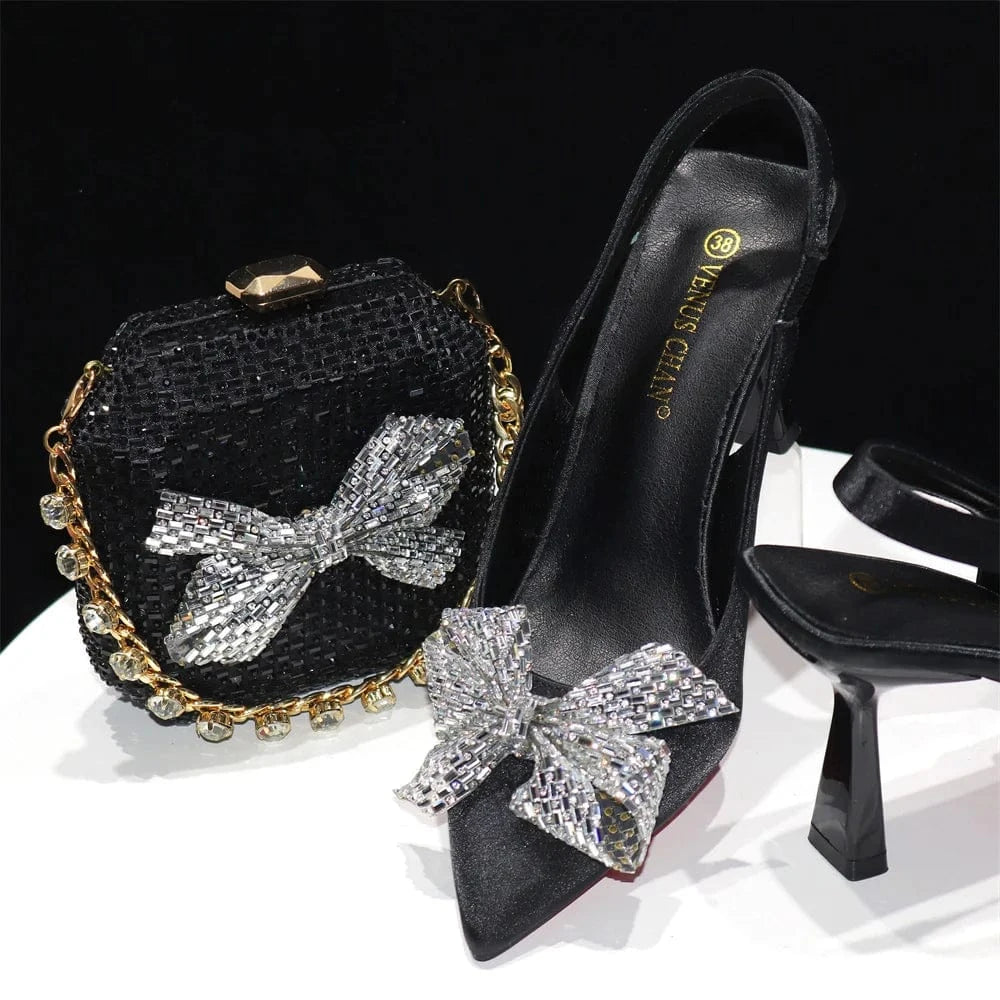 Shoes and Bags Sets 39 / Black Wedding Party Bridal Italian Matching Shoe and Bag Set