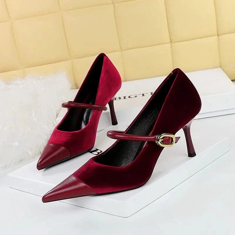 Shoes New Buckle Designer Women Pumps Pointed Suede Stilettos 7cm 10cm Large Size 43 High Heels for Ladies