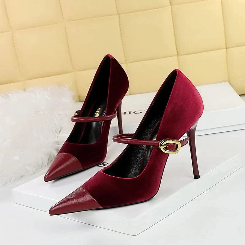 Shoes New Buckle Designer Women Pumps Pointed Suede Stilettos 7cm 10cm Large Size 43 High Heels for Ladies