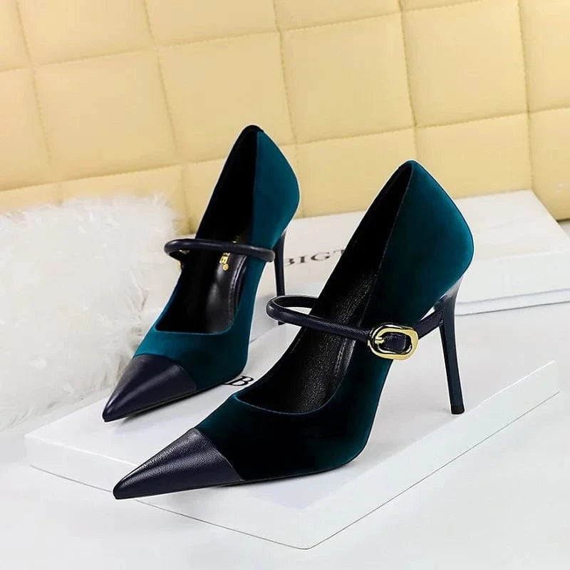 Shoes New Buckle Designer Women Pumps Pointed Suede Stilettos 7cm 10cm Large Size 43 High Heels for Ladies