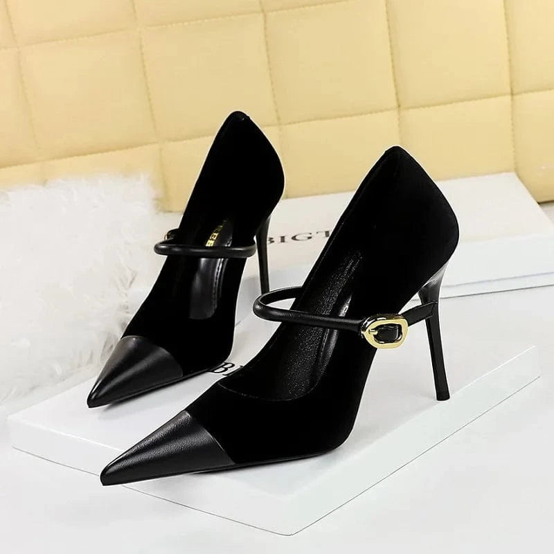 Shoes New Buckle Designer Women Pumps Pointed Suede Stilettos 7cm 10cm Large Size 43 High Heels for Ladies