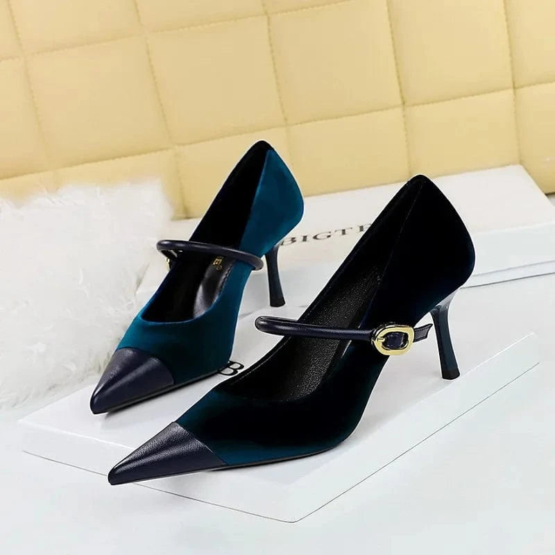 Shoes New Buckle Designer Women Pumps Pointed Suede Stilettos 7cm 10cm Large Size 43 High Heels for Ladies