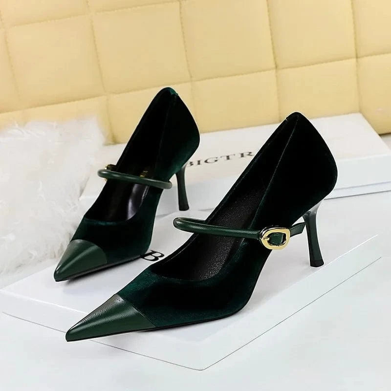 Shoes New Buckle Designer Women Pumps Pointed Suede Stilettos 7cm 10cm Large Size 43 High Heels for Ladies