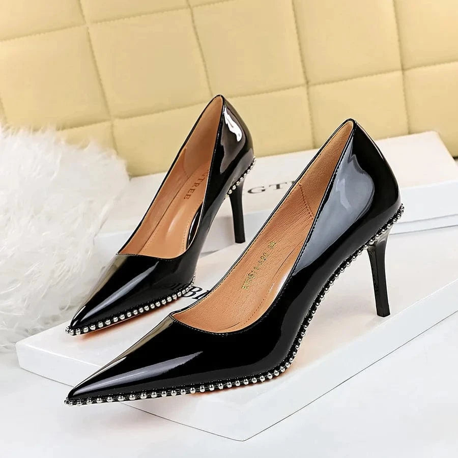 Shoes Rivet Women Pumps New High Heels Stiletto Pu Leather Office Lady Heels Sexy Party Shoes Female Heel Plus Size 43