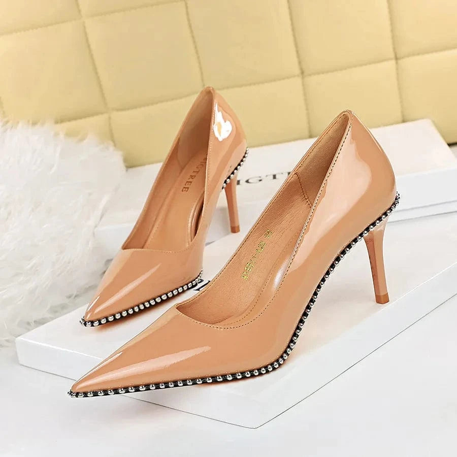 Shoes Rivet Women Pumps New High Heels Stiletto Pu Leather Office Lady Heels Sexy Party Shoes Female Heel Plus Size 43