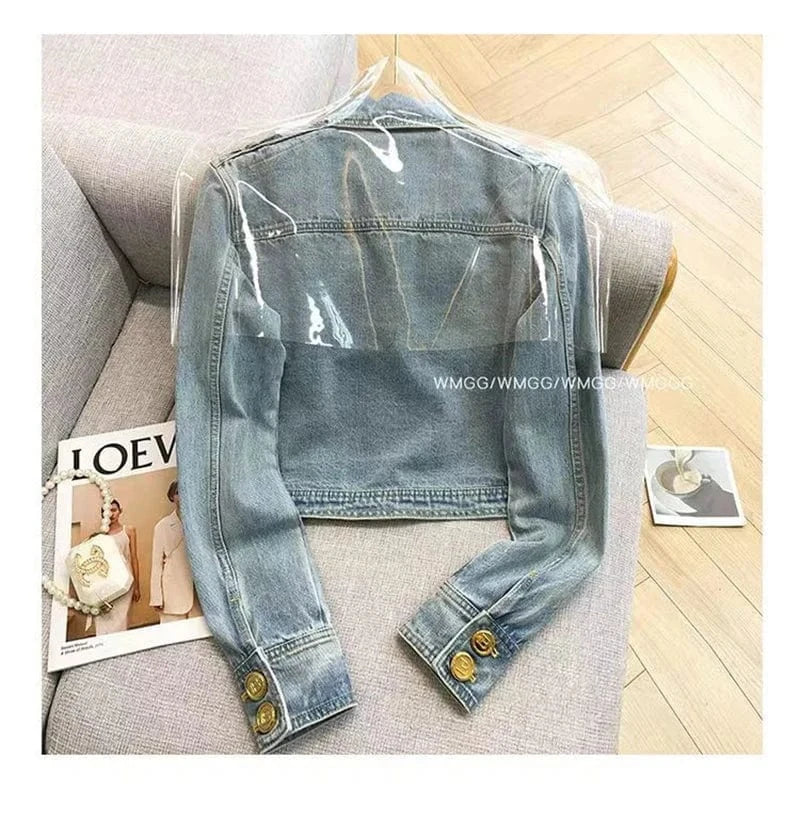 Short 2023 New Design Sense Heavy Industry Denim Coat Korean Wash Fashion Short Style Temperament Top Metal buckle Denim Jacket