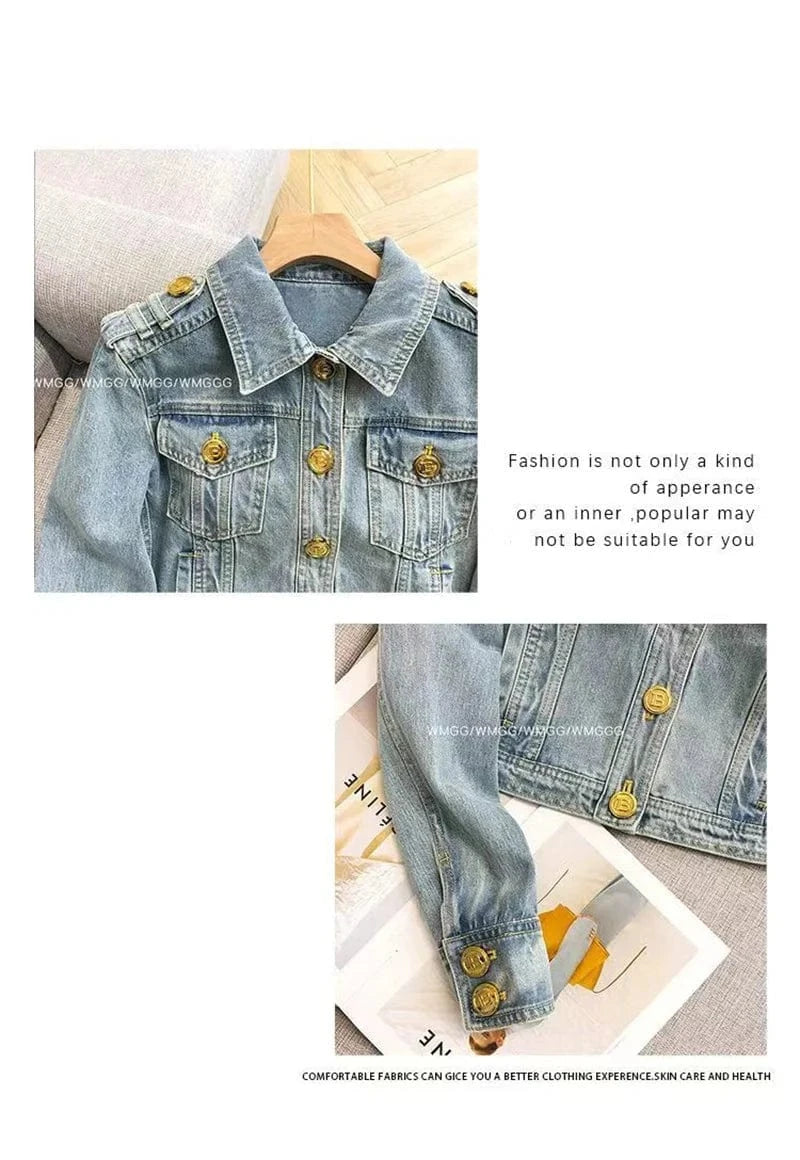 Short 2023 New Design Sense Heavy Industry Denim Coat Korean Wash Fashion Short Style Temperament Top Metal buckle Denim Jacket