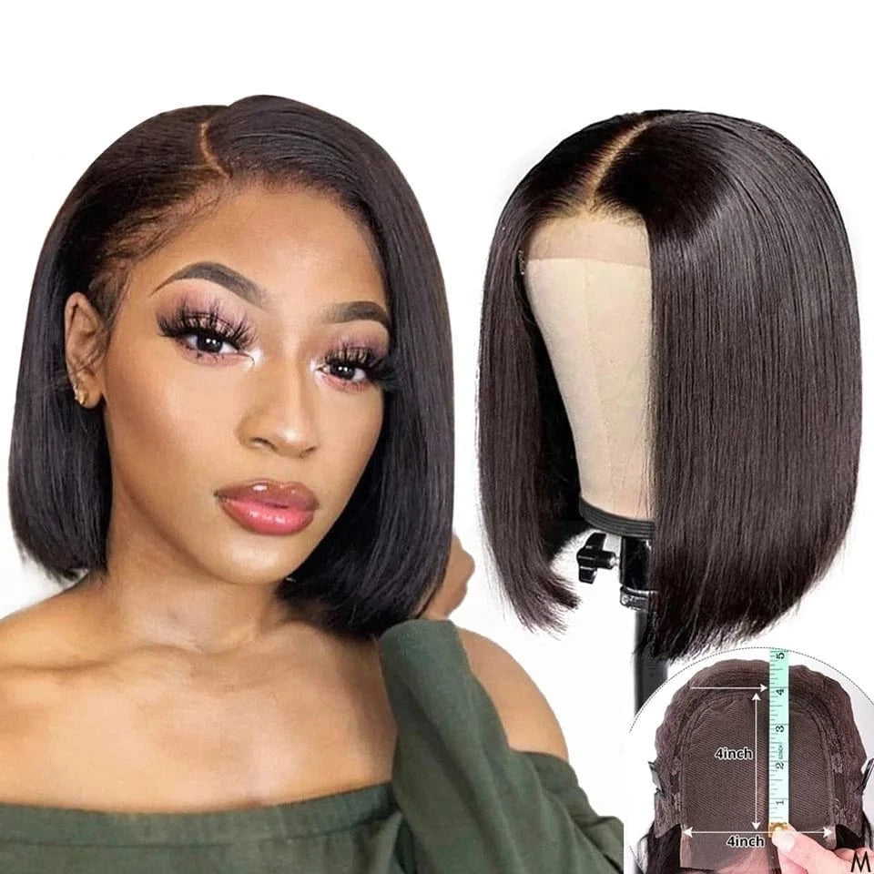 Short Bob 4x4 Lace Closure Wig Wholesale Middle Left Right Side Part,100% Brazilian Human Hair Wig With Closure