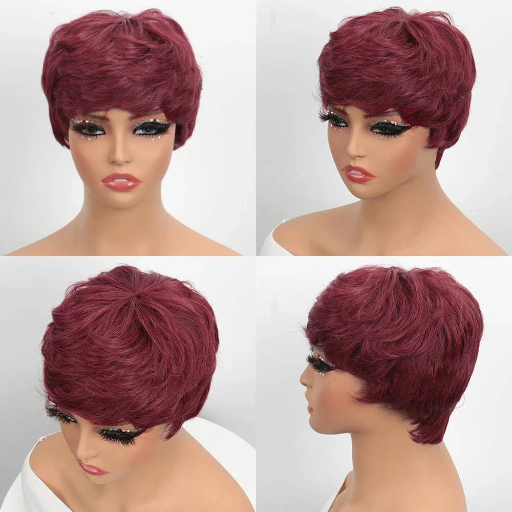 Short Bob Wig Human Hair for Black Women Pixie Cut wigs Human Hair Wig Glueless Wig None Lace Front Wig with Bangs Natural Black