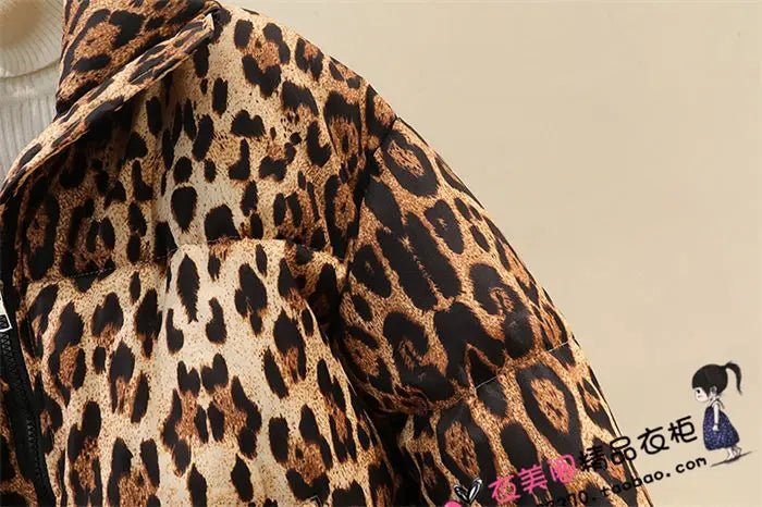 Short Coat Leopard Print Thick Quilted Puffer Jacket Outdoor Winter Style Cold Weather Ready - SN Wigs & More