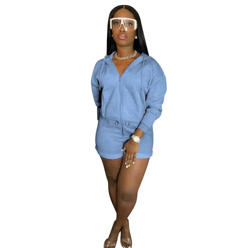 Shorts Pant Set Long Sleeve Women Jogging Suit Set Clothing Hoodie Jogger Sweat Set Shorts Zip Up 2 Piece Plain Joggers