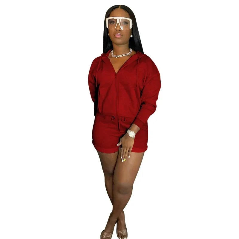 Shorts Pant Set Long Sleeve Women Jogging Suit Set Clothing Hoodie Jogger Sweat Set Shorts Zip Up 2 Piece Plain Joggers