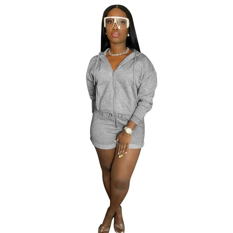 Shorts Pant Set Long Sleeve Women Jogging Suit Set Clothing Hoodie Jogger Sweat Set Shorts Zip Up 2 Piece Plain Joggers