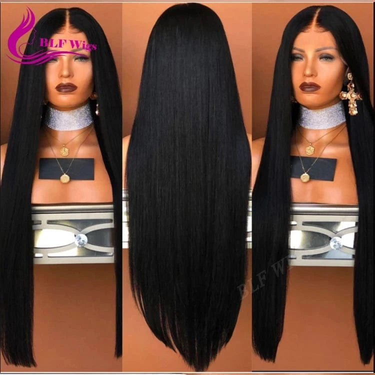 Silky Straight Unprocessed Raw Indian Human Hair Full Lace Wig, Middle Part Straight Wig with Baby Hair